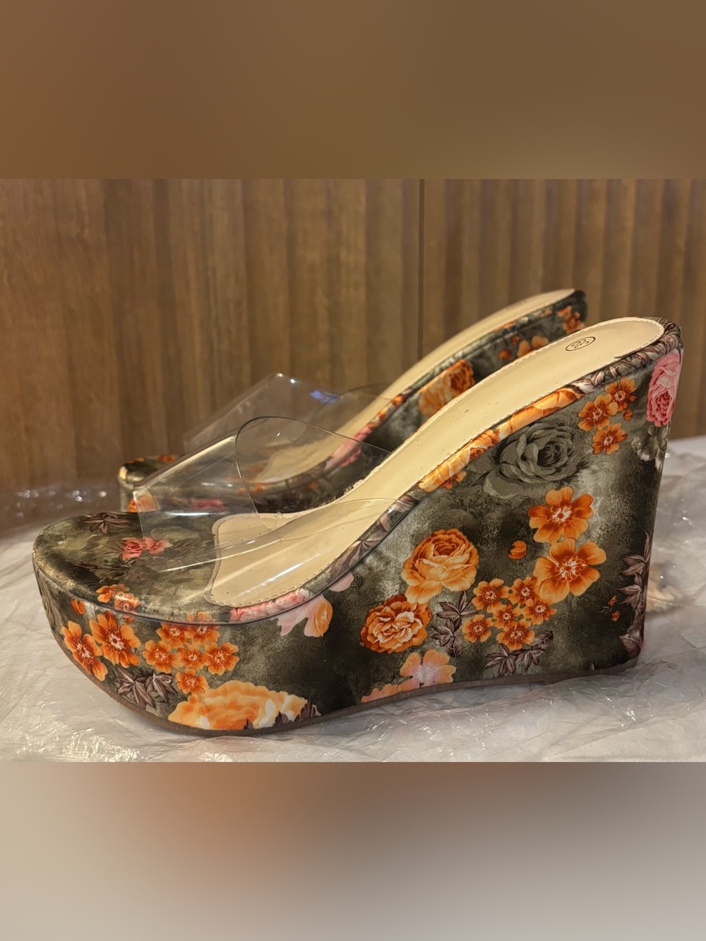 Floral Platform Wedge Sandals